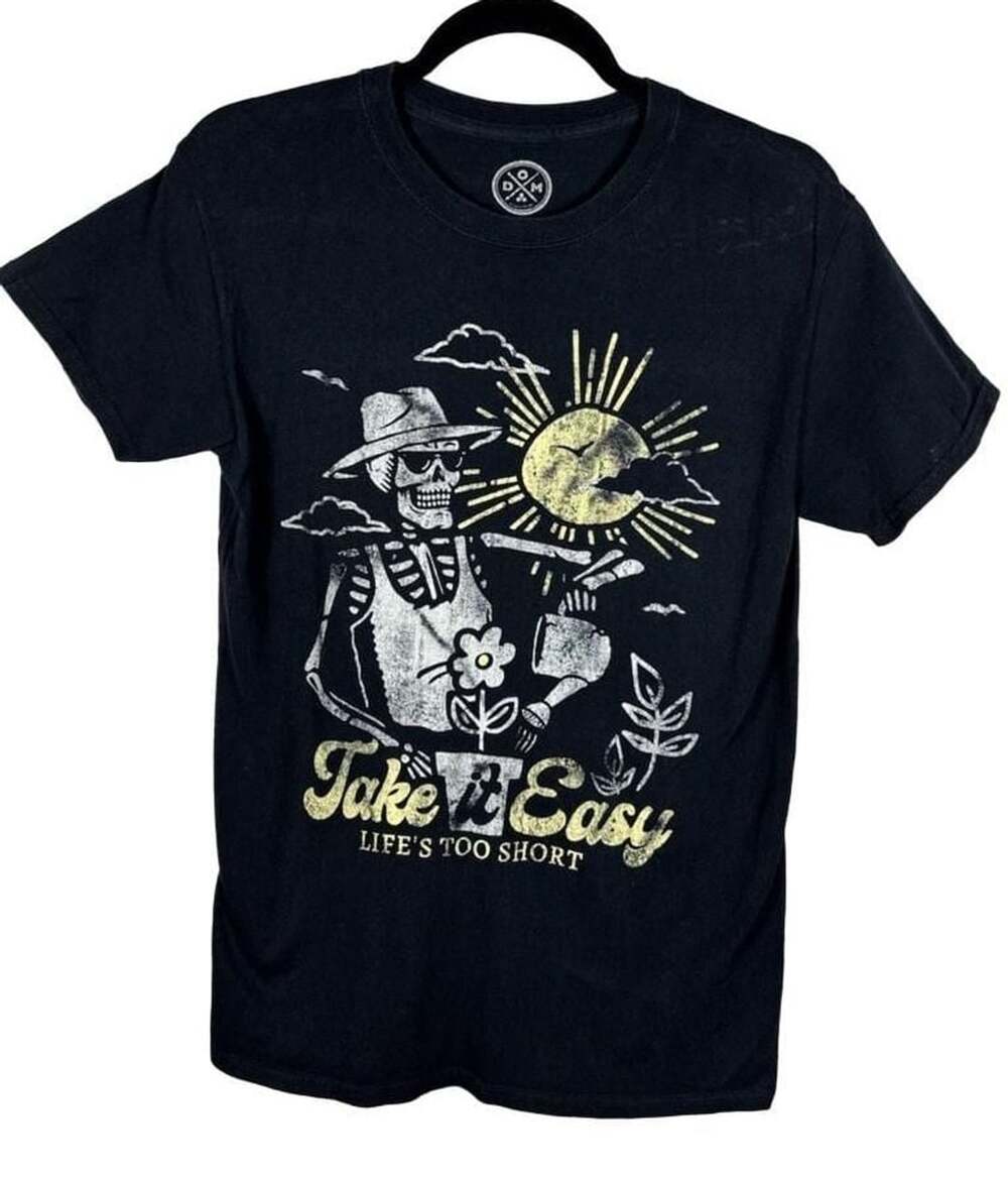 DOM Take It Easy Skeleton Graphic T-Shirt Size S Black Cotton